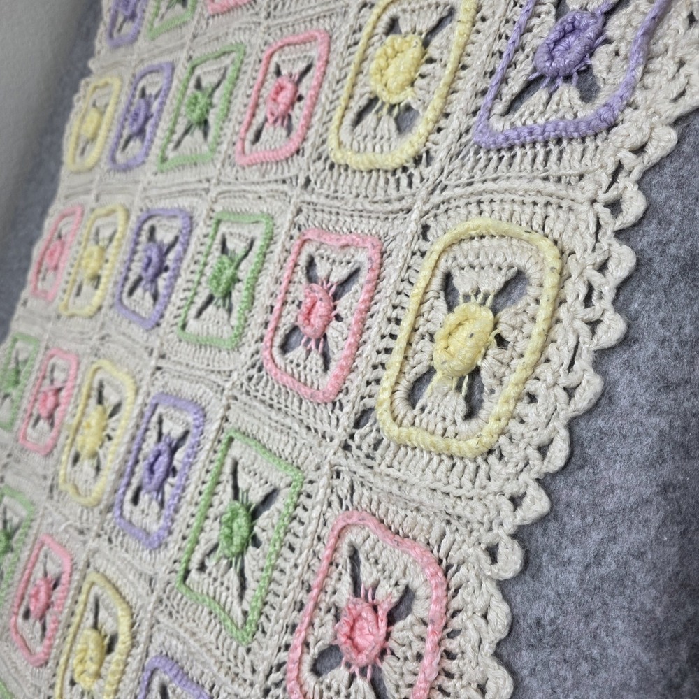 VTG Crochet Afgahn Baby Blanket Throw Granny Square Pastel Rose Knit 48" x 31"